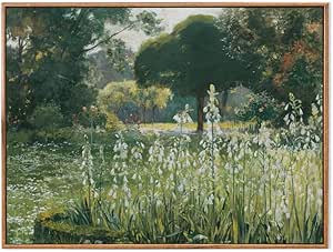 LARAGE Vintage Landscape Framed Canvas Wall Art,Summer Hyacinths Oil Painting Wall Art,Nature Wil... | Amazon (US)