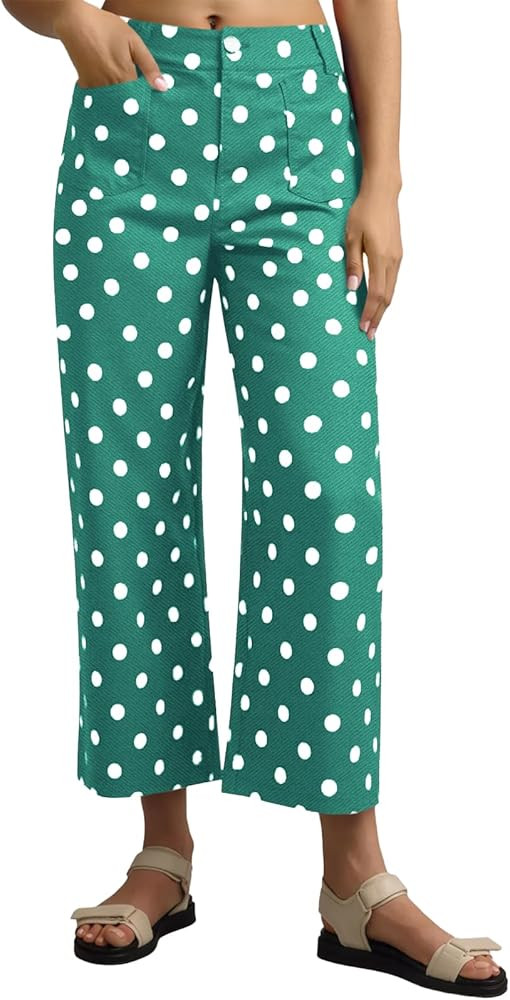 Tankaneo Womens Cropped Striped Jeans Casual High Waisted Stretchy Polka Dots Straight Leg Denim ... | Amazon (US)