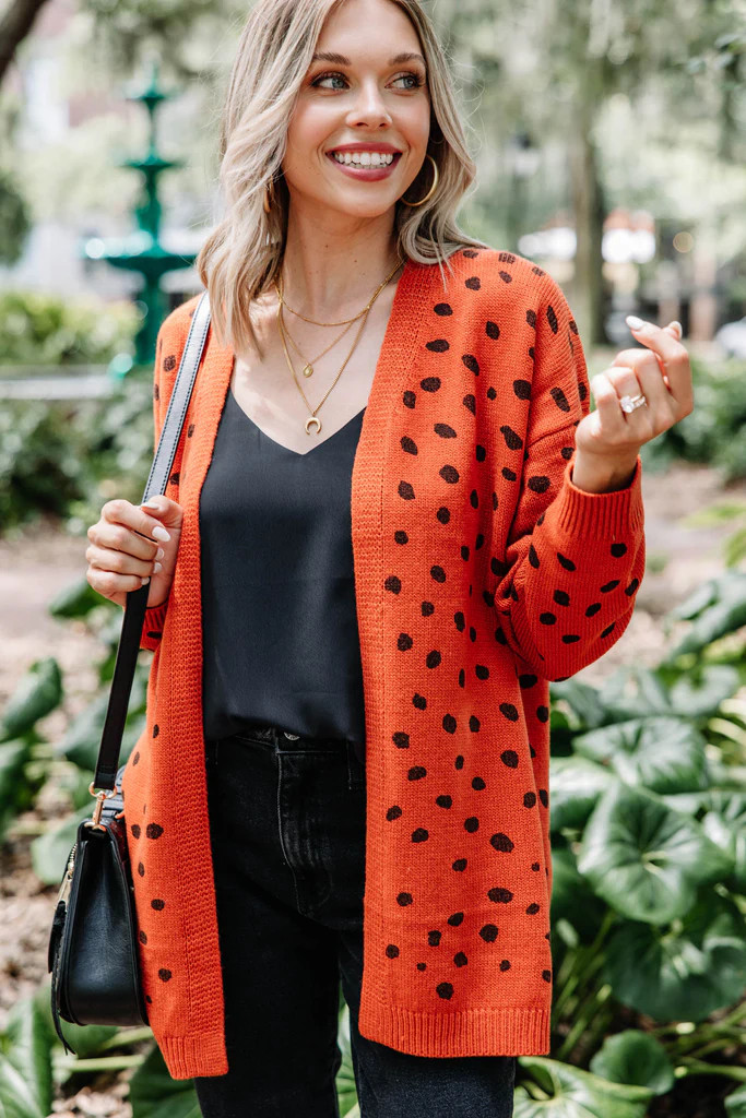 Get Moving Canyon Clay Orange Spotted Cardigan | The Mint Julep Boutique