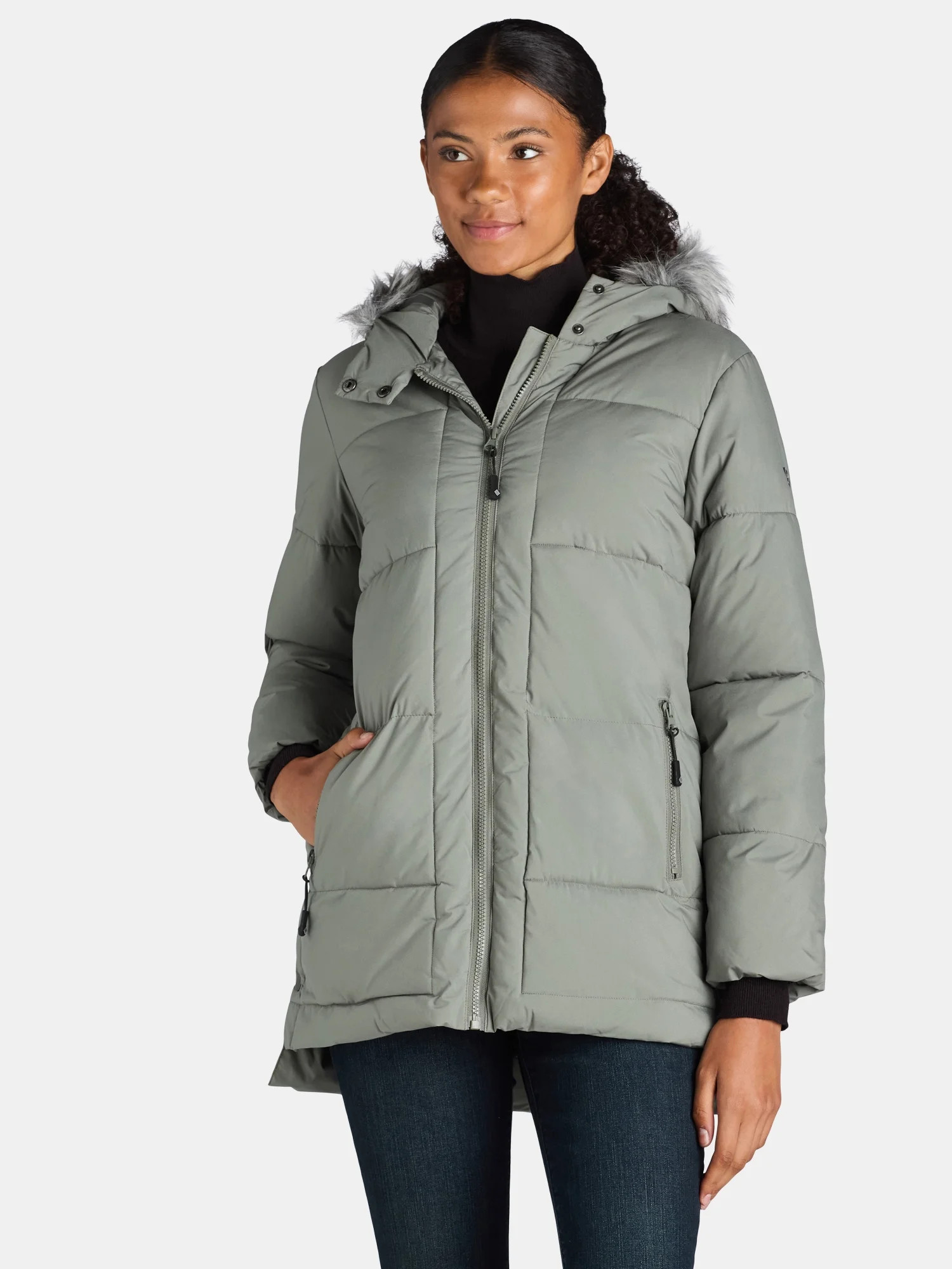 Big Chill Women's and Women's Plus Wide Quilted Puffer Coat with Faux Fur Trim Hood, Sizes S-3X -... | Walmart (US)