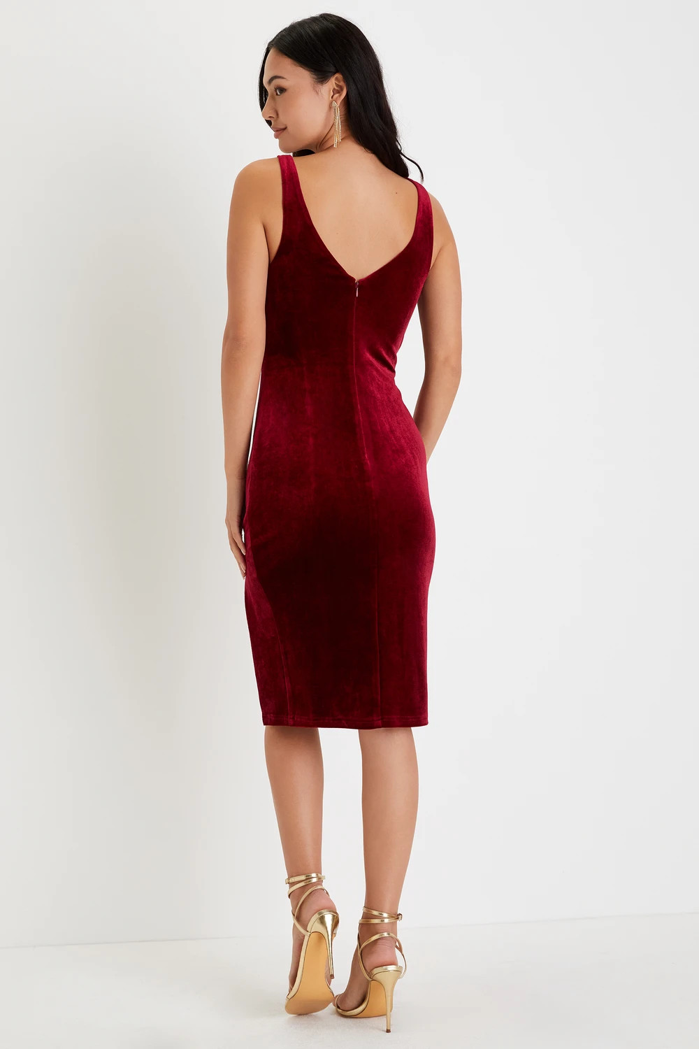 Iconic Moment Wine Red Velvet Bodycon Midi Dress | Lulus (US)