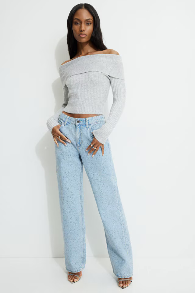 Mika Rhinestone Relaxed Straight Jeans | Dynamite Clothing