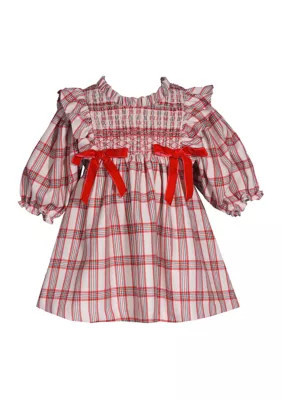 Bonnie Jean Girls 3/4 Sleeve Smocked Plaid Dress, Red, 2T | Belk