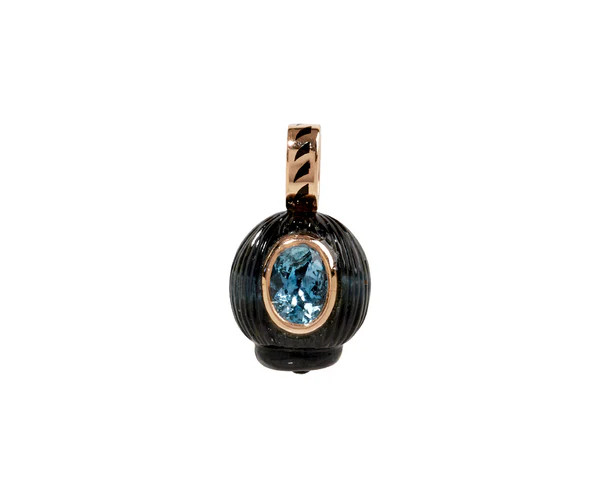 Dezso Carved Blue Tiger Eye Coquito and Aquamarine Pendant ONLY | TWIST