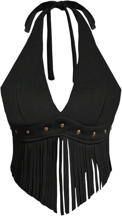 MakeMeChic Women's Fringe Faux Suede Halter Tops Western Concert Outfits | Amazon (US)