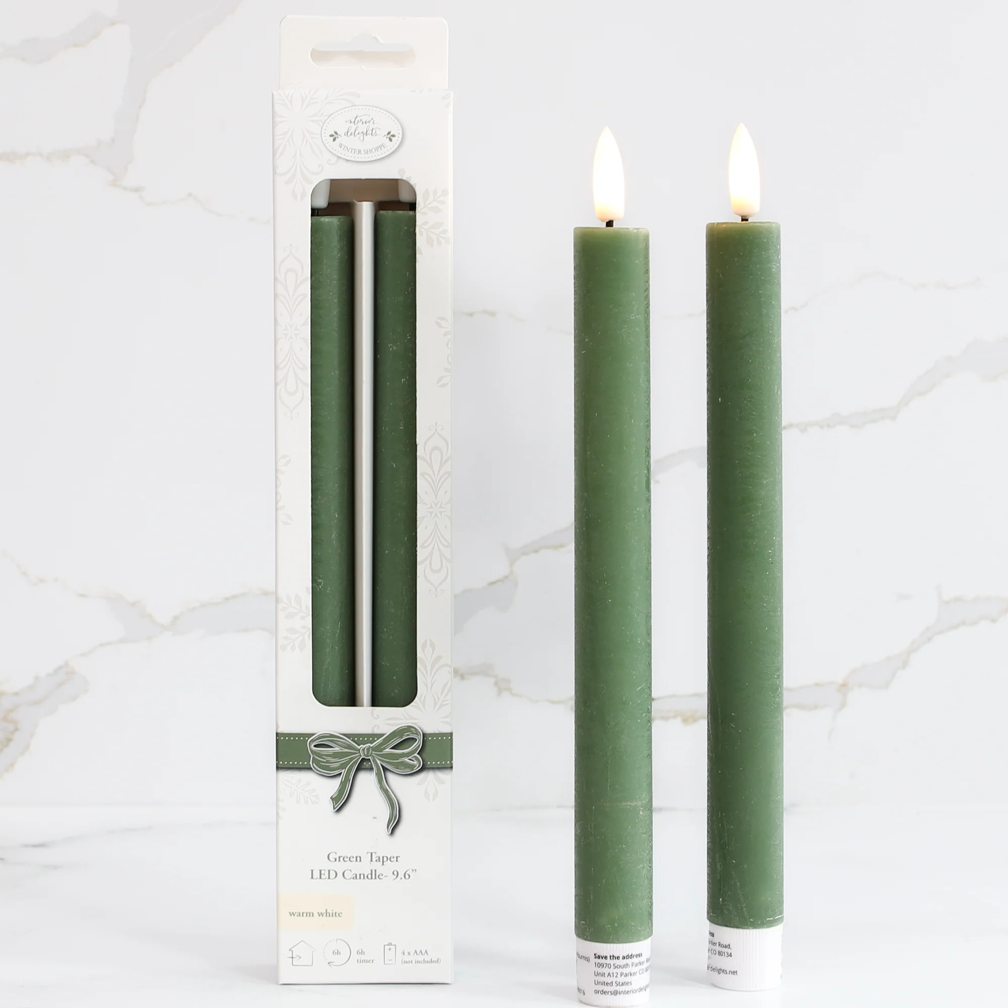 Green LED Taper Candles - Set of 2 | Interior Delights