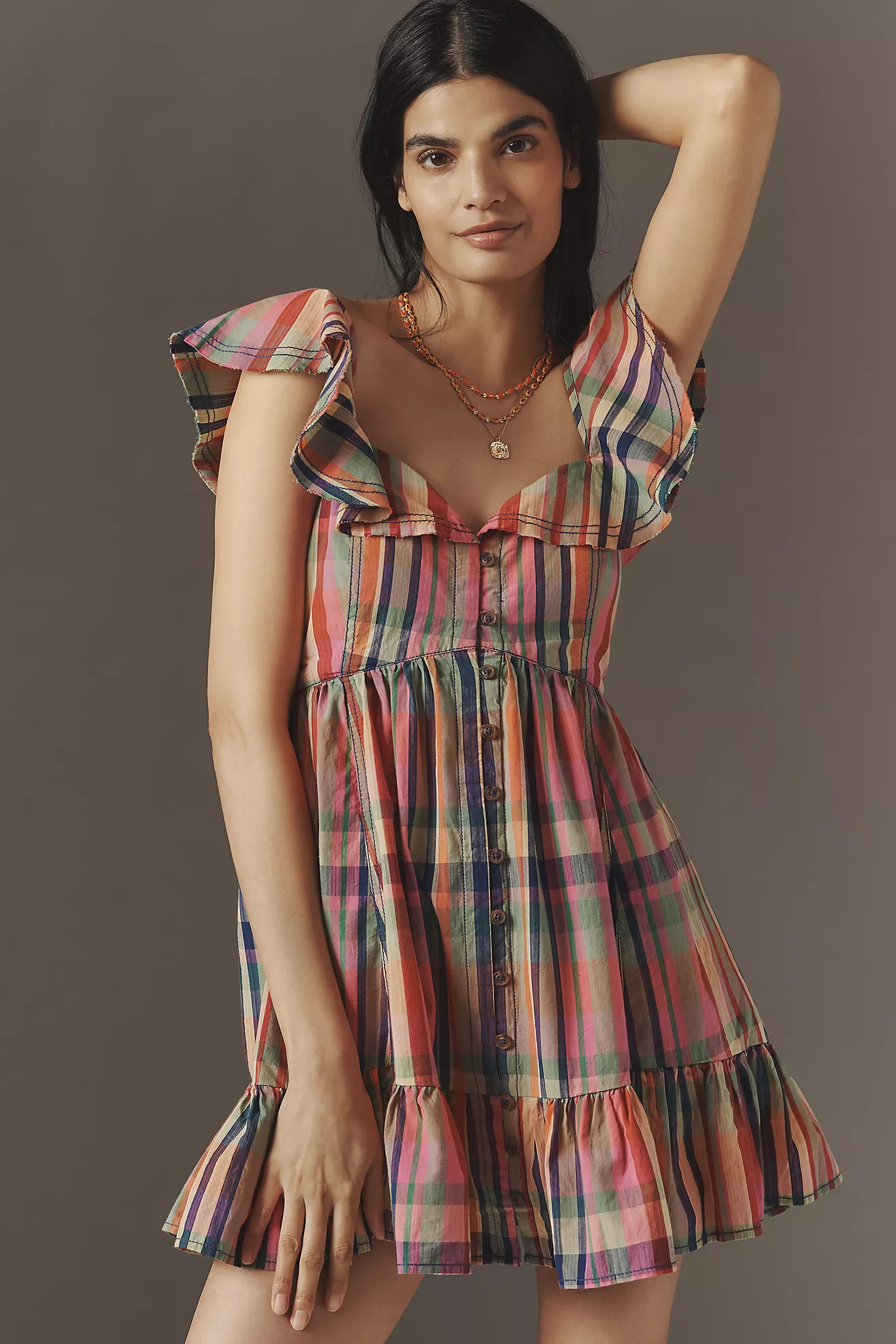 Pilcro Short-Sleeve Mini Babydoll Dress | Anthropologie (US)