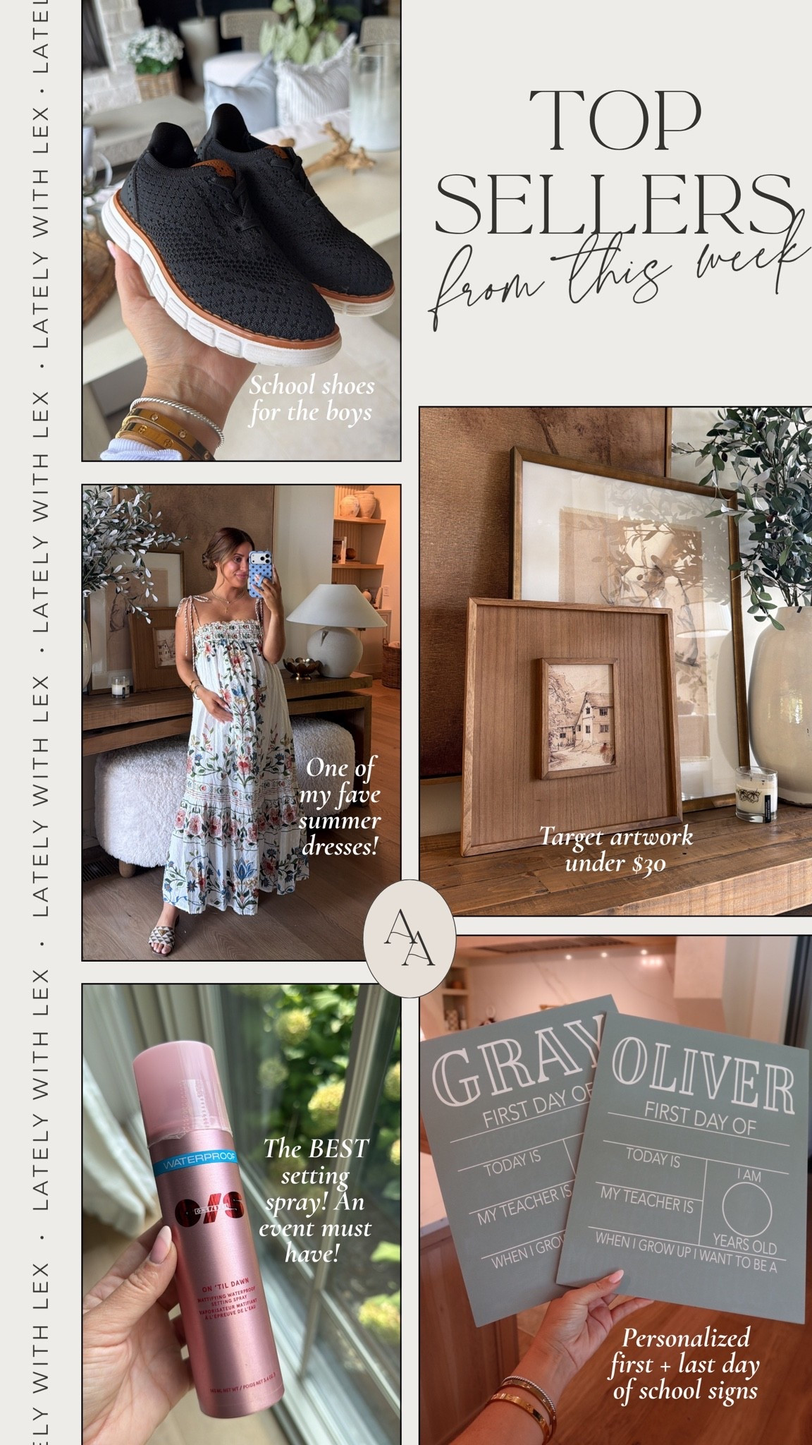 This week’s tops sellers! ✨ 

1. Framed artwork from Target- just under $30! 
2. First + last day of school signs- personalized on Etsy! We have the 11x14 size. Exact listing is linked for the color we have! 
3. School shoes for the boys - run tts 
4. Farm Rio Stitched Garden Maxi dress- pretty much out of stock now, but linked it through FashionPass (a clothing rental site). 
5. One/Size Setting Spray- the best of the best! Waterproof, transfer proof, smudge proof, and sweat proof. Will keep your makeup on and last for 16 hours straight- an event must have!

#LTKBump #LTKBeauty #LTKKids