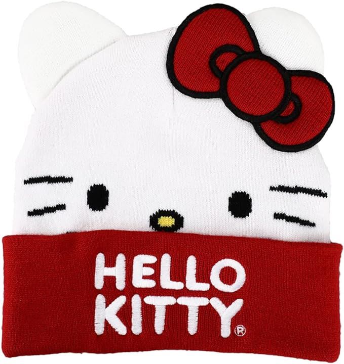 Sanrio Hello Kitty Big Face Bow Embroidered Beanie Hat for Girls Multicolored | Amazon (US)