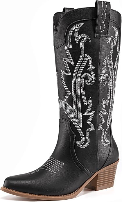 Athlefit Cowboy Boots for Women Vintage Embroidered Country Western Cowgirl Boots Low Chunky Heel... | Amazon (US)