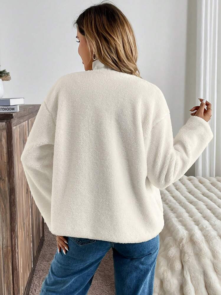 Chiquease Casual Crew Neck Solid Color Coat With Horn Button Pockets, Long Sleeve, For Women, Aut... | SHEIN