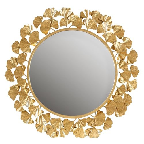 Martha Stewart Wall Décor Large Gingko Leaf Round Wall Mirror for Living Room, Iron Metal Plate Frame Antique Finish, Ready to Hang Bedroom Decoration, Eden, 30.5", Gold | Amazon (US)