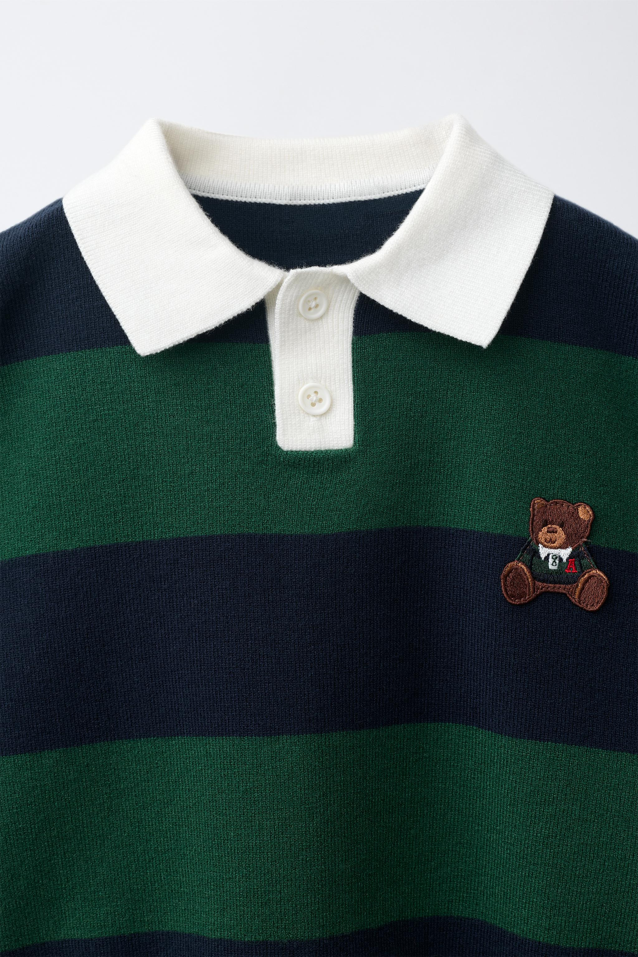 STRIPED KNIT POLO WITH BEAR PATCH | Zara US