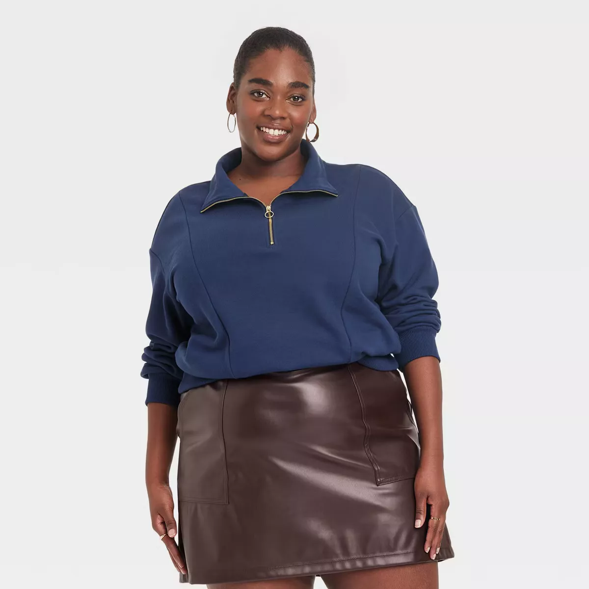 Womens leather hotsell skirt quarter zip