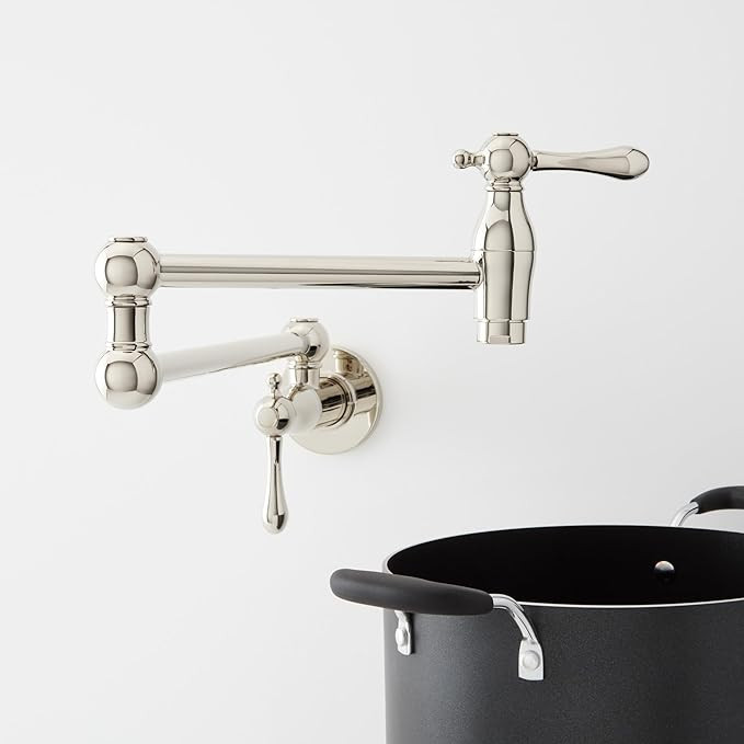 Signature Hardware 954008 4.6 GPM Double Handle Wall Mounted Retractable Pot Filler - Polished Ni... | Amazon (US)
