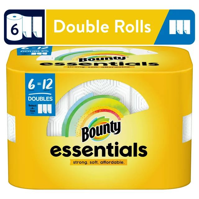 Bounty Essentials Select-a-Size Paper Towels, White, 6 Double Rolls | Walmart (US)
