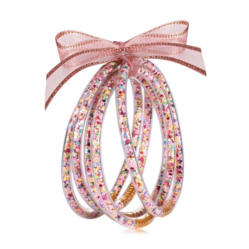 FAERLIIRY Glitter Jelly Bracelets Silicone Lightweight Rainbow Bangle for Women Men Boho Waterproof Sparkly Filled Bracelets Birthday Gifts (Mix-color) | Amazon (US)
