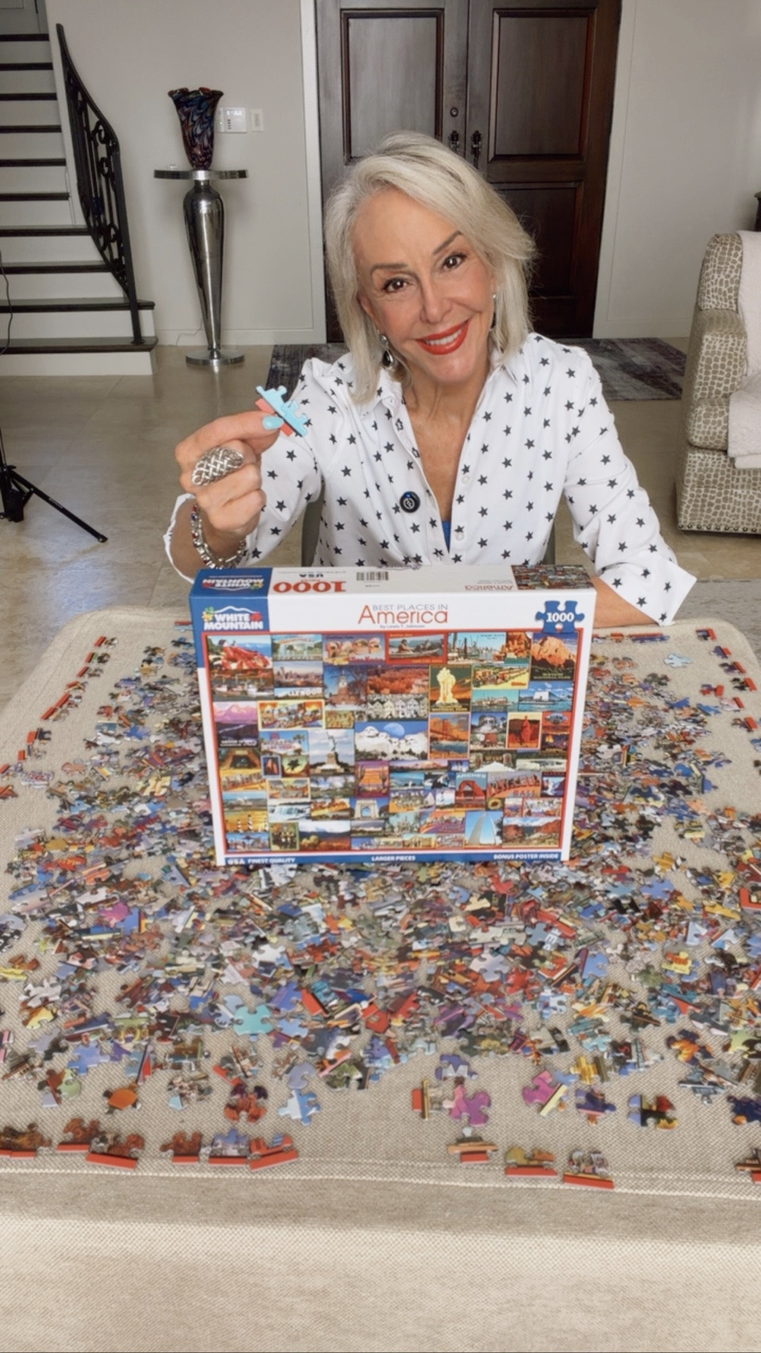 1000 piece puzzle by White Mountain Puzzle Company. This puzzle is “Best places in America” 
You can get other sizes that are larger and not as difficult. These puzzles are great for family, vacations, mind stimulation, and more.

#LTKOver40 #LTKHome #LTKdayinmylife