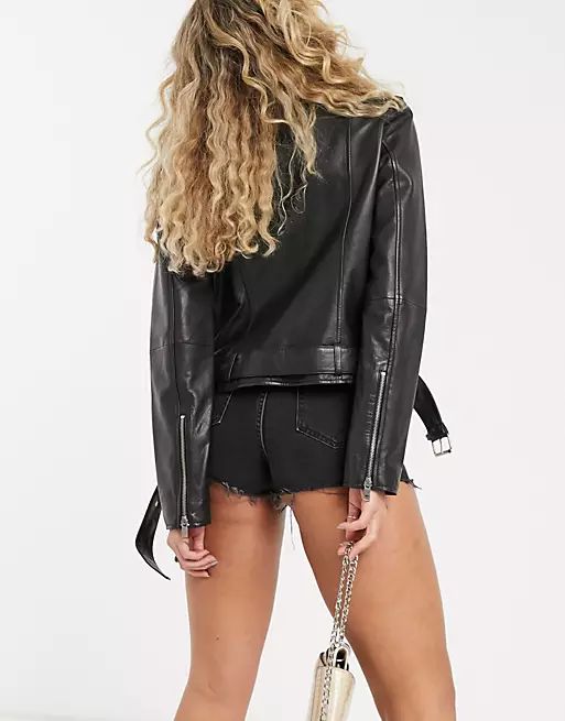 Barney's Originals Emma real leather jacket with belt | ASOS (Global)