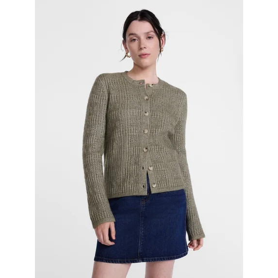 Scenario Women's Open Knit Cardigan Sweater with Long Sleeves, Lightweight, Sizes XS-XXXL | Walmart (US)