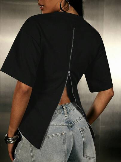 Denimoi Oversize Hemd mit Reißverschluss-Detail, modischer Streetwear Alltags-Look | aktuelle Tr... | SHEIN