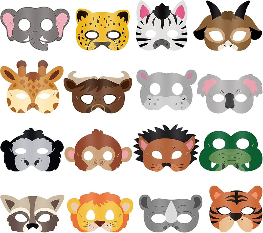 16 Piece Animal Masks Animal Costume Party Favors with 16 Different Animal Face for Petting Zoo F... | Amazon (US)