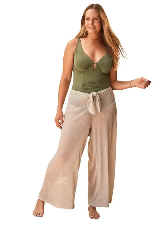 Swim 365 Metallic Crinkle Cover Up Pants in Cream Gold Metallic at Nordstrom | Nordstrom