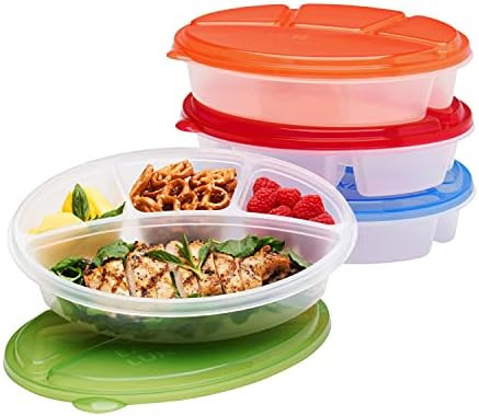 EasyLunchboxes® - Oval Lunch Boxes - Reusable 4-Compartment Food Containers for Work, Travel and... | Amazon (US)