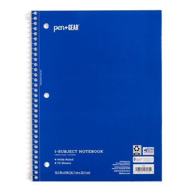 Pen+Gear 1-Subject Notebook, Wide Ruled, Blue, 70 Sheets - Walmart.com | Walmart (US)
