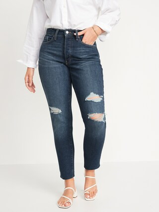 Curvy High-Waisted OG Straight Ripped Cut-Off Jeans | Old Navy (US)