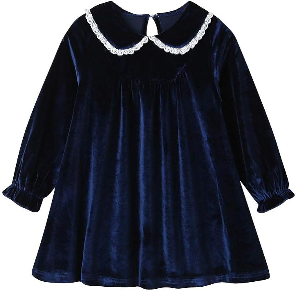 Mud Kingdom Fashion Velvet Dress for Girls Lace Peter Pan Collar Long Sleeve | Amazon (US)