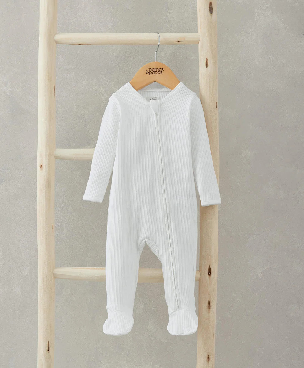 Organic Cotton Ribbed Sleepsuit - White | Mamas & Papas