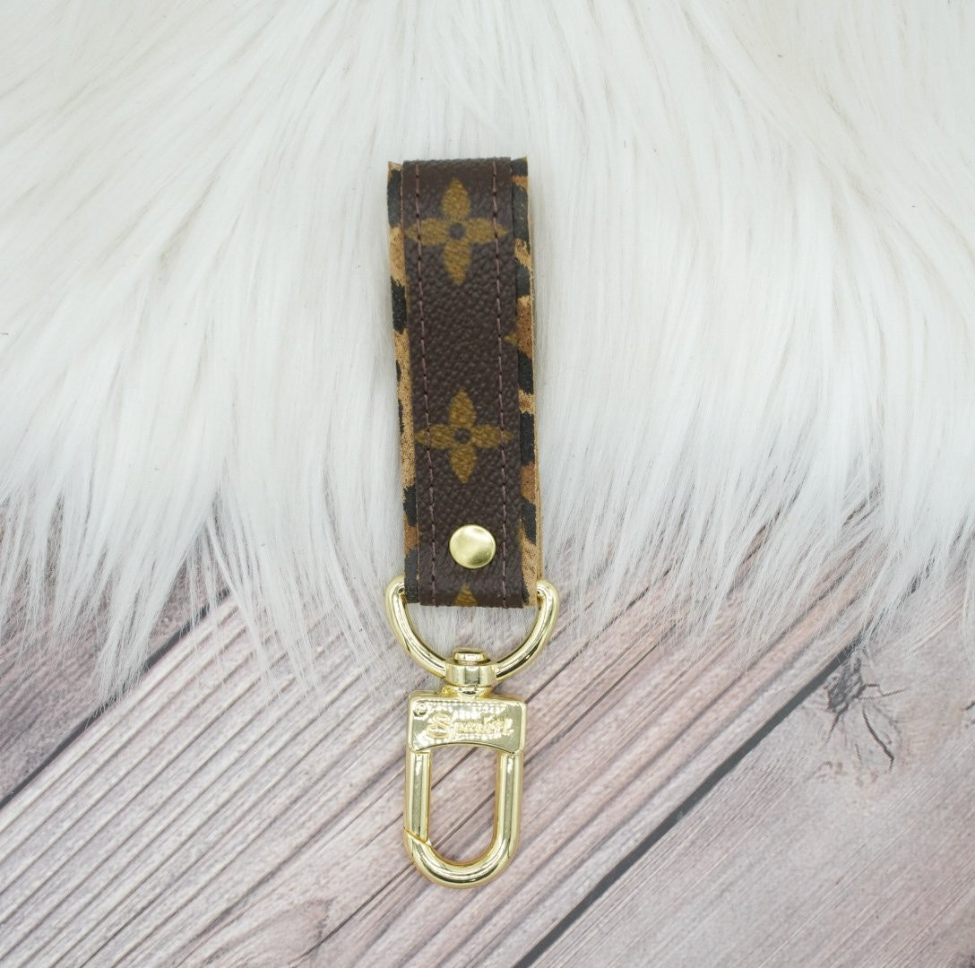 Key Fob with Clasp in Upcycled LV Monogram Lined in Leopard | Sparkl