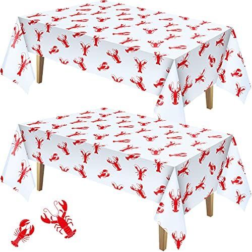 Touman 2 Pieces Crawfish Tablecloth Birthday Party Lobster Table Covers White and Red Crawfish Ta... | Amazon (US)