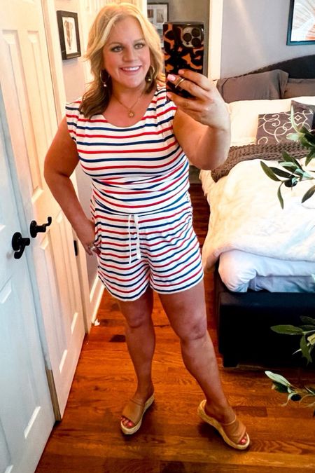 Can you believe that Memorial is one week from today! (I really hope it warms up here by then!)
This romper is PERFECT for Memorial Day, and the 4th of July! It’s so comfy and would make a fantastic cover up as well. 
It runs true to size. It has a draw string waistband, so that you can make it be a perfect fit for you.
Loy & Gray, Loft, Romper, summer outfits, summer clothes, casual outfit, Rompers, stripes

#LTKFindsUnder100 #LTKParties #LTKSaleAlert