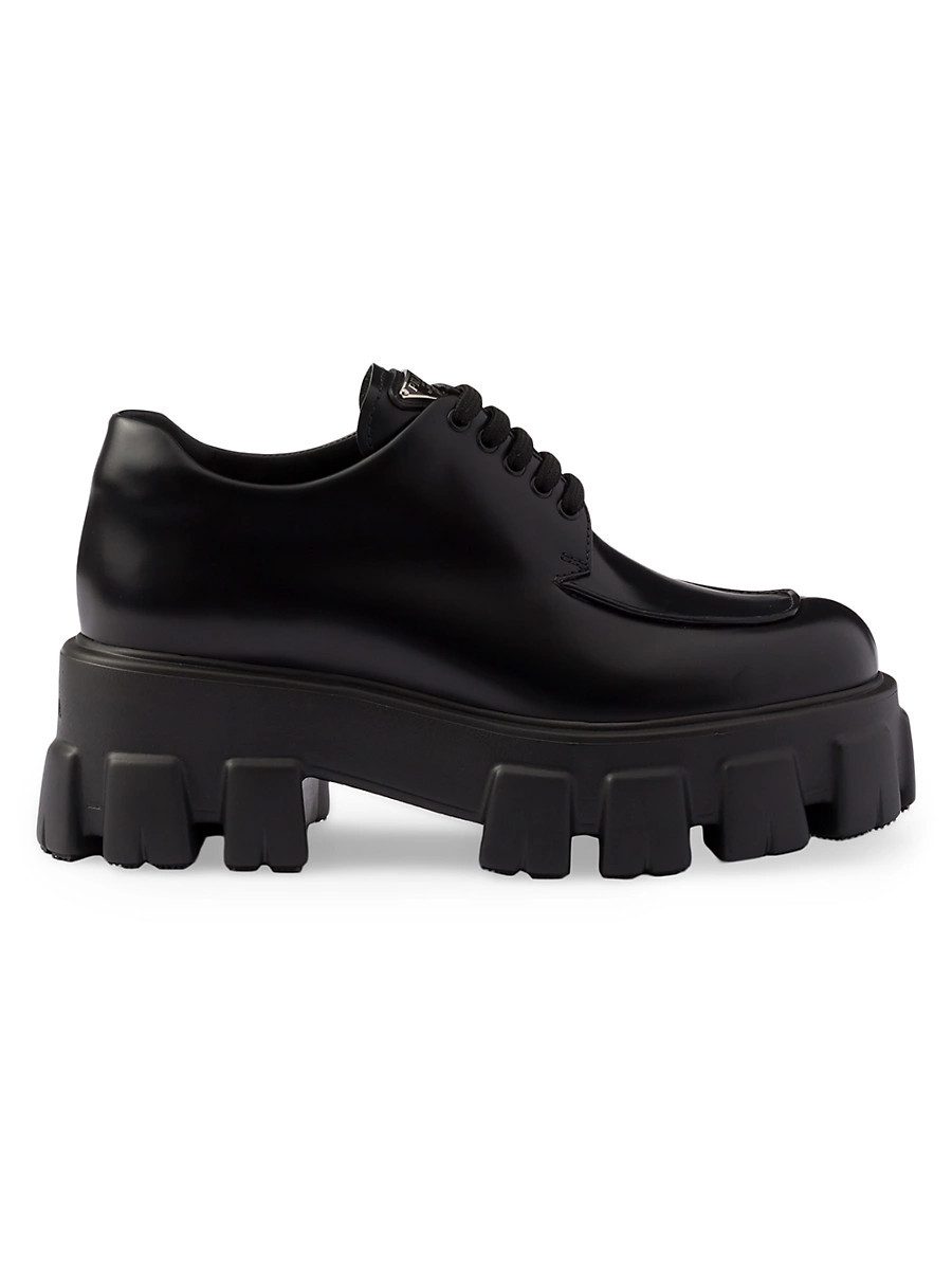 Women's Monolith Brushed Leather Lace-Up Shoes - Black - Size 9.5 | Saks Fifth Avenue