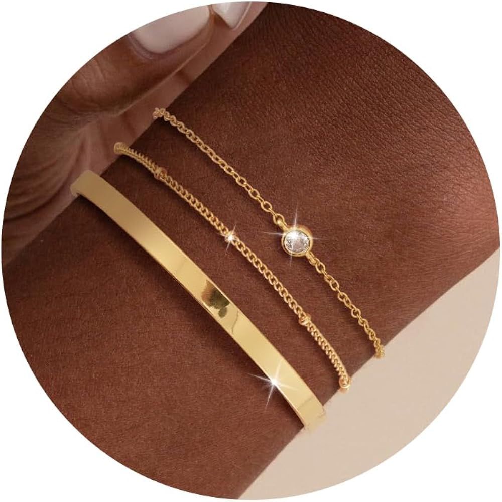 Moodear Dainty 14K Gold Plated Stack Bracelet Set for Women - Trendy Adjustable Satellite Cuff Ba... | Amazon (US)