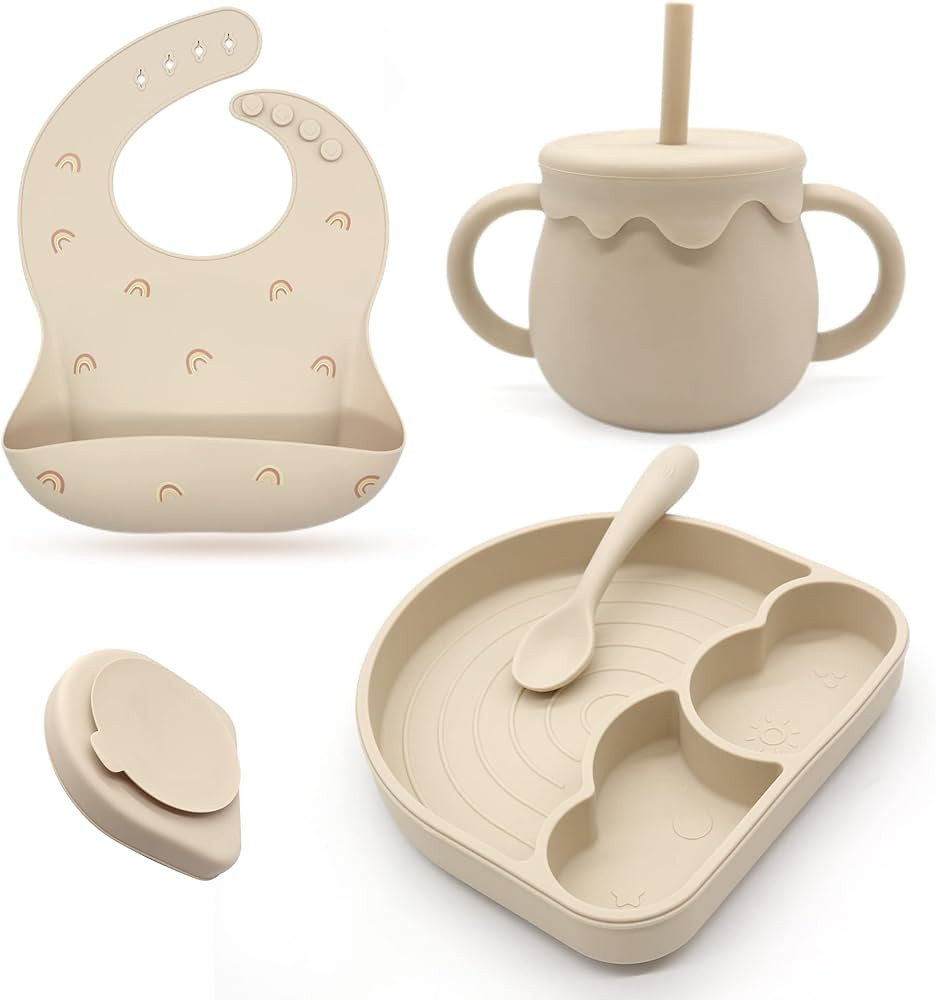 Ensemble d'alimentation pour bébé avec assiette divisée avec ventouse, bavoir en silicone, tas... | Amazon (CA)