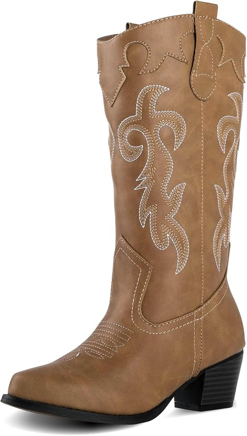 Women's Rodeo Boots - Classic Western Booties for Women & Teen Girls, Black, Mid-Calf, Faux Leath... | Amazon (US)