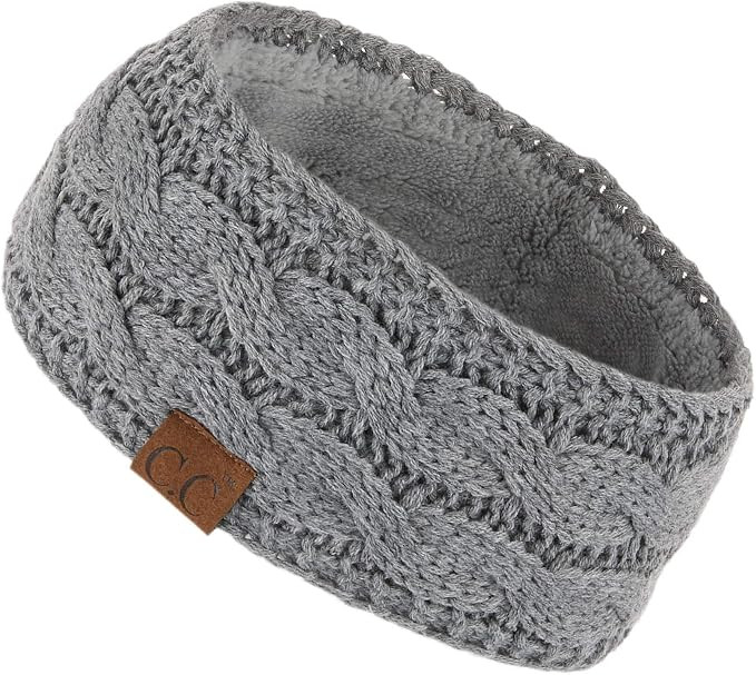 C.C Winter Fuzzy Fleece Lined Thick Knitted Diagonal Stripes Criss-Cross Pattern Headband Headwra... | Amazon (US)
