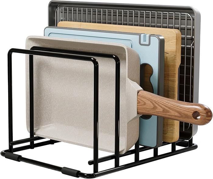Kitchen Pan Organizer and Pot Rack, 5-Slot Steel Holder for Thin Pans, Baking Trays, and Cutting ... | Amazon (US)
