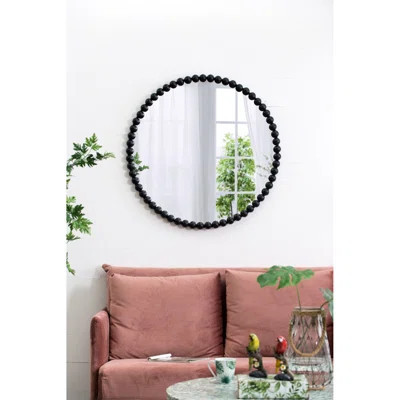 Black Metal Beaded Frame Mirror For Bedroom & Living Spaces Area | Wayfair North America
