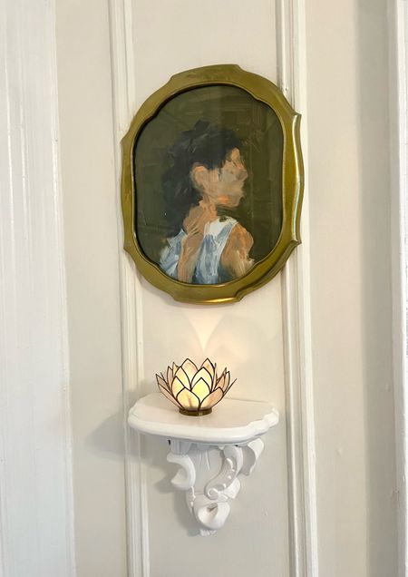 Tiny shelf, capiz candle holder, vintage art 

#LTKfindsunder100 #LTKhome #LTKfindsunder50