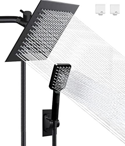 Shower Head, Black Rainfall Shower Head with Handheld, 8'' High Pressure Rainfall Shower Head / 3... | Amazon (US)