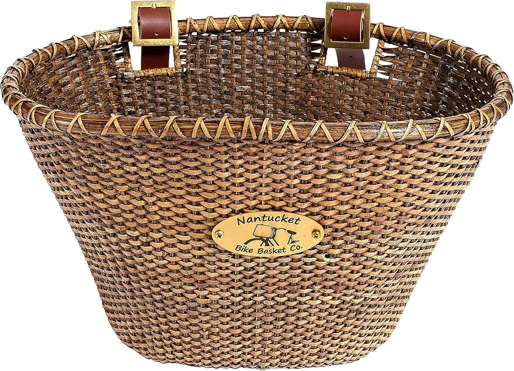 Nantucket Bike Basket Co - Oval Bike Basket for Adult Bikes | Handwoven Rattan Cane with Leather ... | Amazon (US)