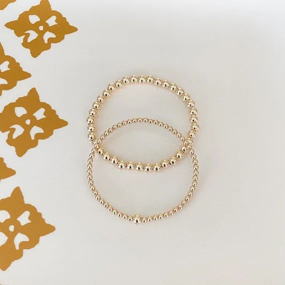 14k Gold Filled Beaded Bracelet Set 5mm & 3mm | Etsy | Etsy (US)