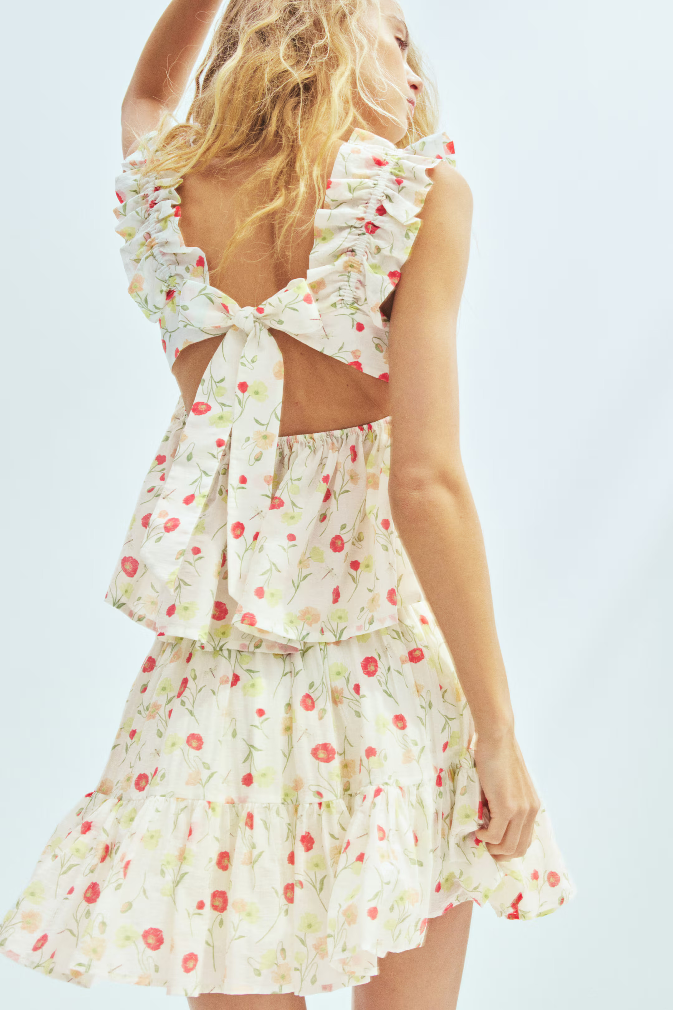 Ruched Sleeveless Peplum Top - White/floral - Ladies | H&M US | H&M (US + CA)