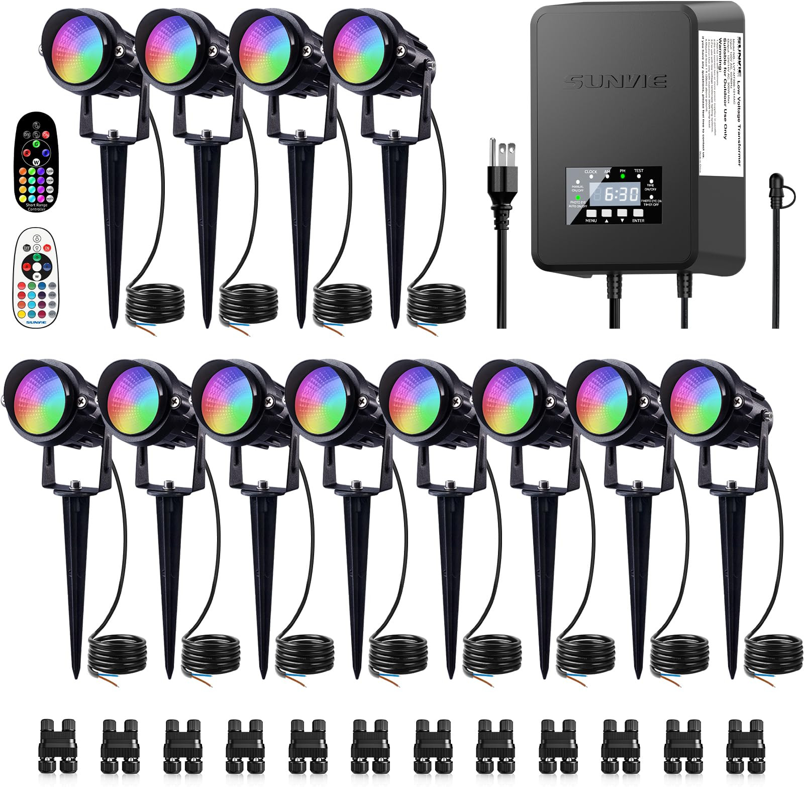 SUNVIE 12 Pack RGBW Color Changing Landscape Lights with 300W Low Voltage Landscape Transformer 1... | Amazon (US)