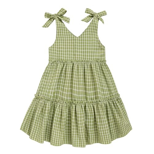ZOELNIC Toddler Girl Dress Floral Toddler Summer Dress Strap Little Girls Sundress Casual Smocked Baby Girl Summer Dresses Green Plaid | Amazon (US)