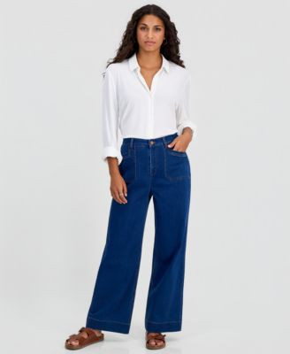Jones New York Petite Lexington High-Rise Wide-Leg Patch Pocket Jeans - Phoenix Wash | Macy's
